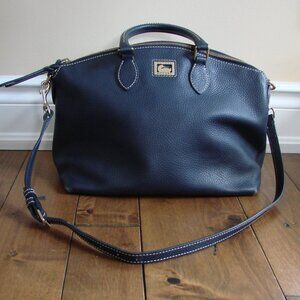 Dooney & Bourke Dillen Satchel Purse Navy Blue Pebbled Leather Double Handle Bag